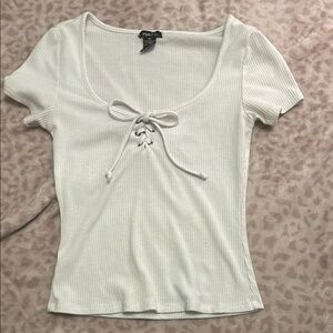 White Lace-Up Ribbed Top